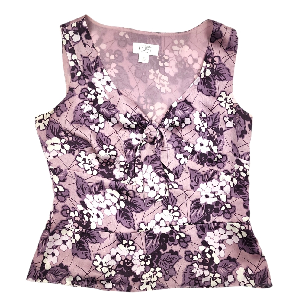 Ann Taylor Loft Sleeveless Blouse Lined Zipper Floral Purple& White Size 6P